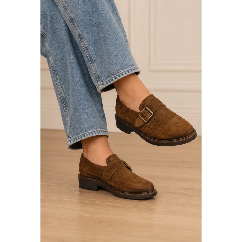 Vintage Polo Country Ralph Lauren Brown Leather Monk Strap Loafers Lug Womens 7M